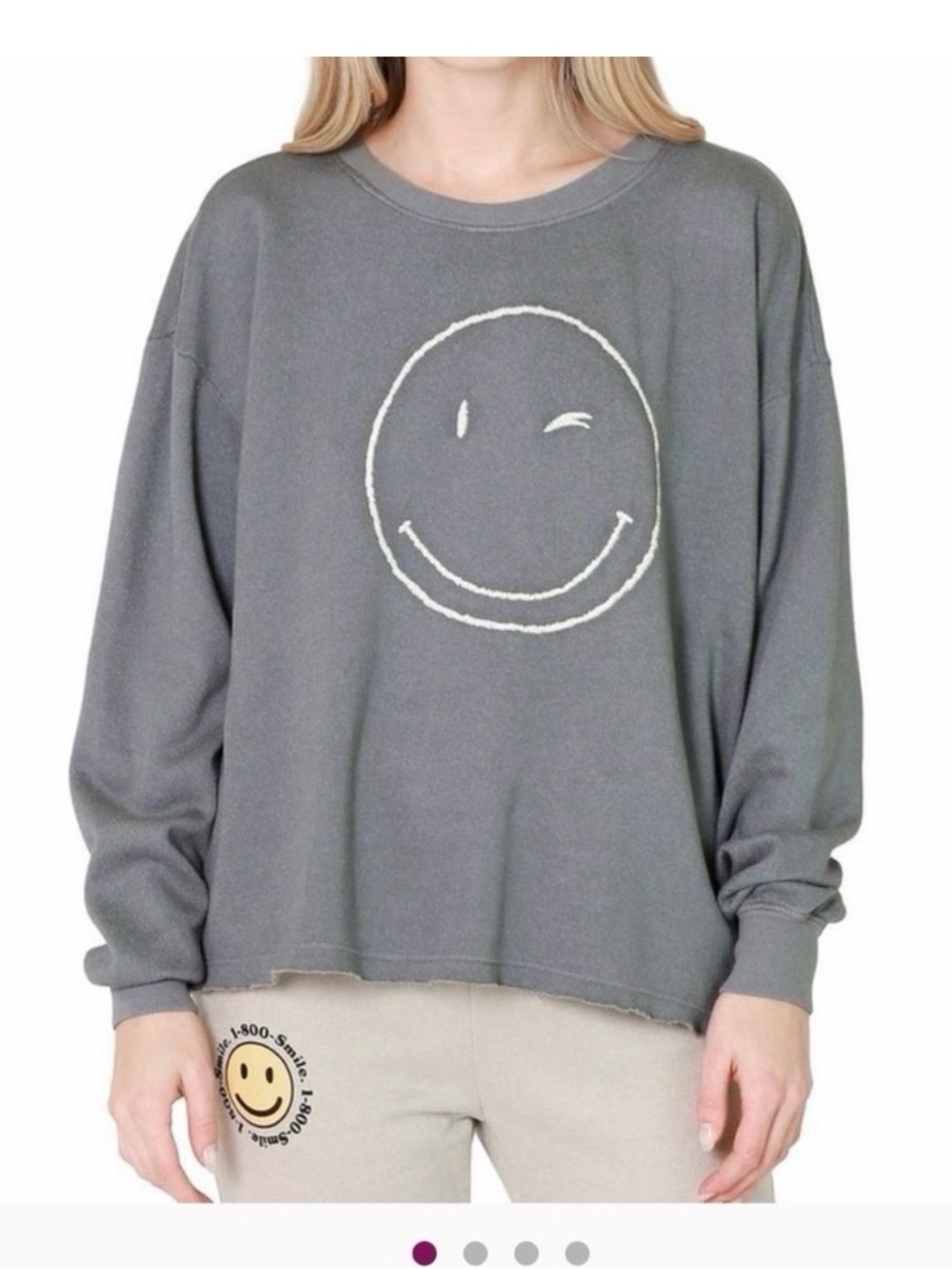 By Together Embroidered Smiley Face Crewneck Sweatshirt